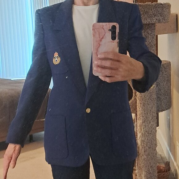 1980's Vintage Stefanie Powers Navy Blue Crested Blazer, Women's Size 6 - Picture 11 of 12